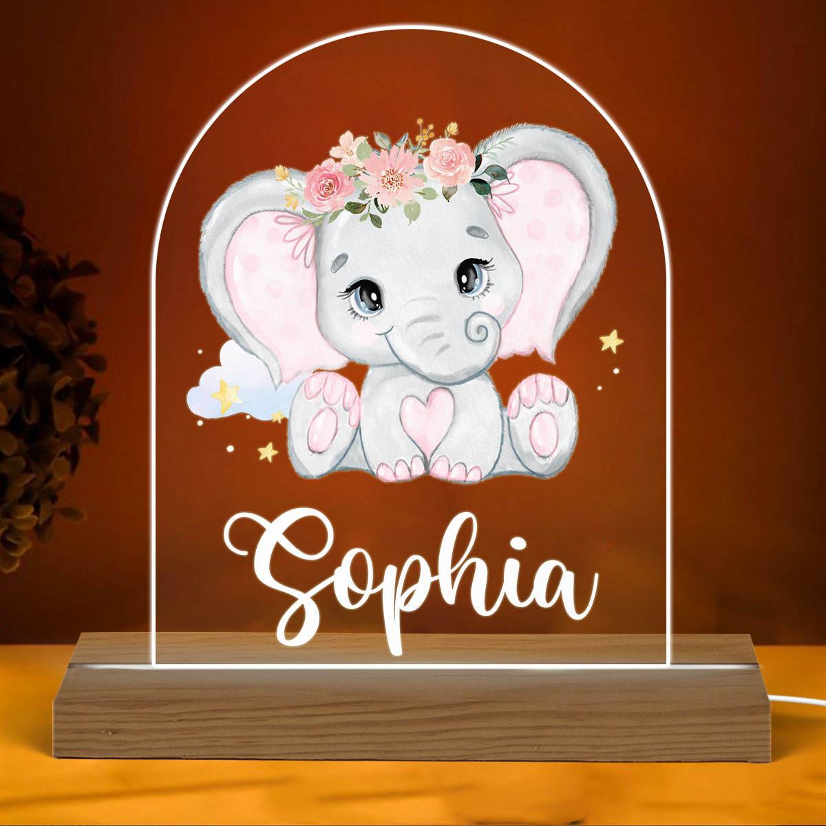 Custom Name Nursery Animal Cloud Stars Baby Nursery Decor Personalized LED Night Light