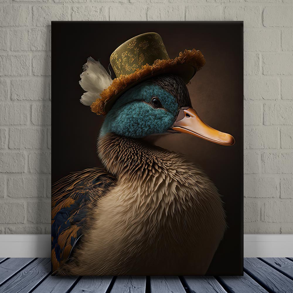 Duck with Feather Hat I Canvas