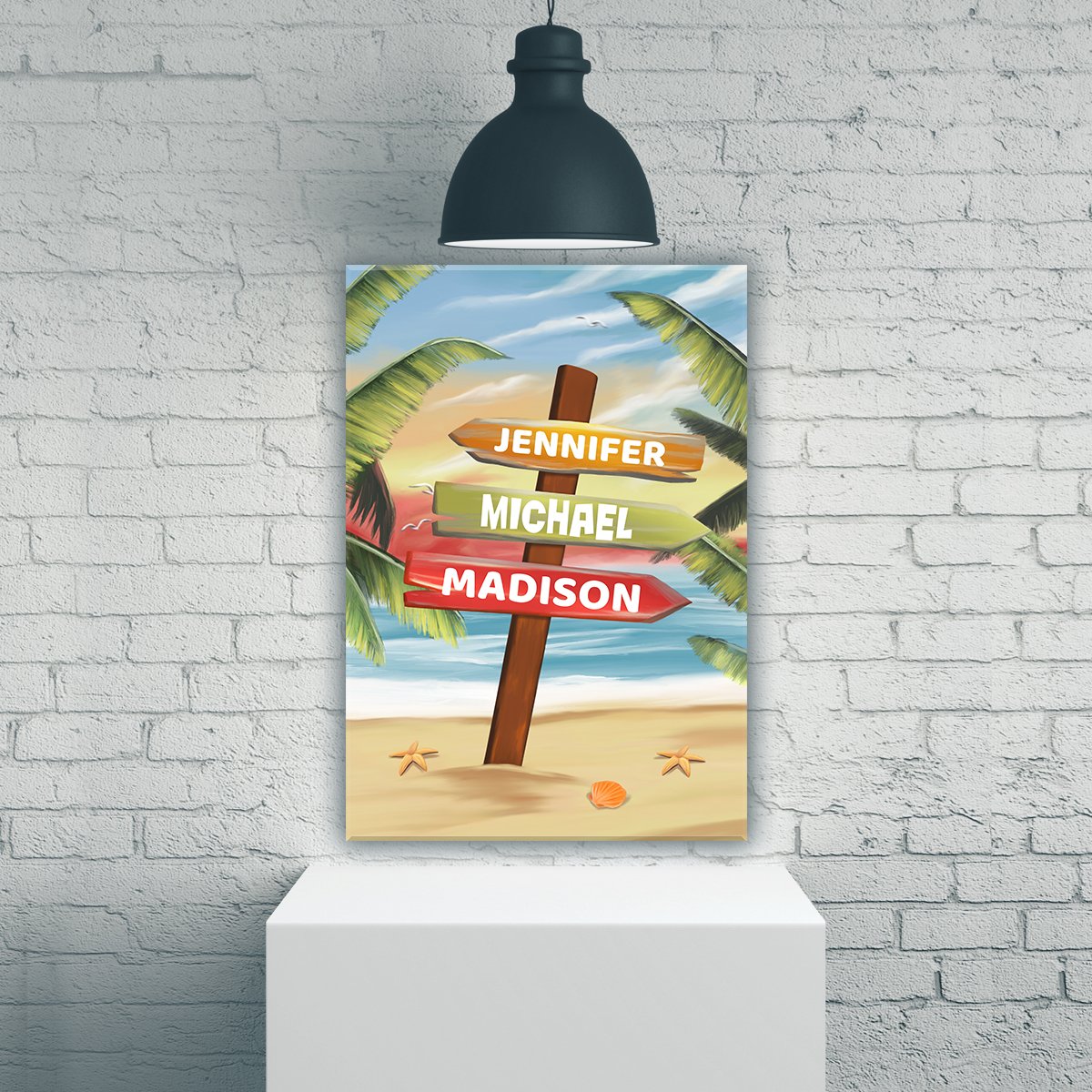Drawing Beach Sign Color Multi-Names Premium Canvas Canvas