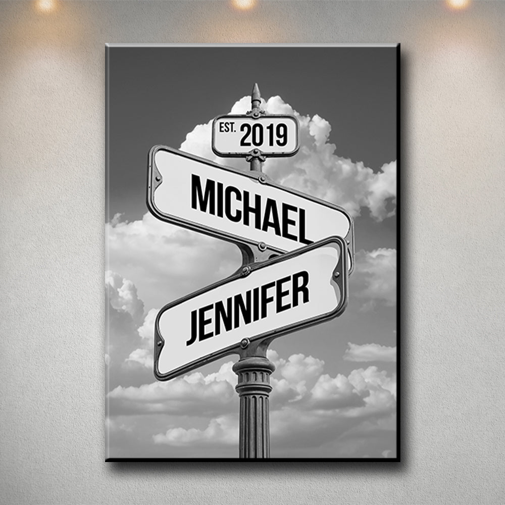 Street Sign Sky Premium Canvas Canvas