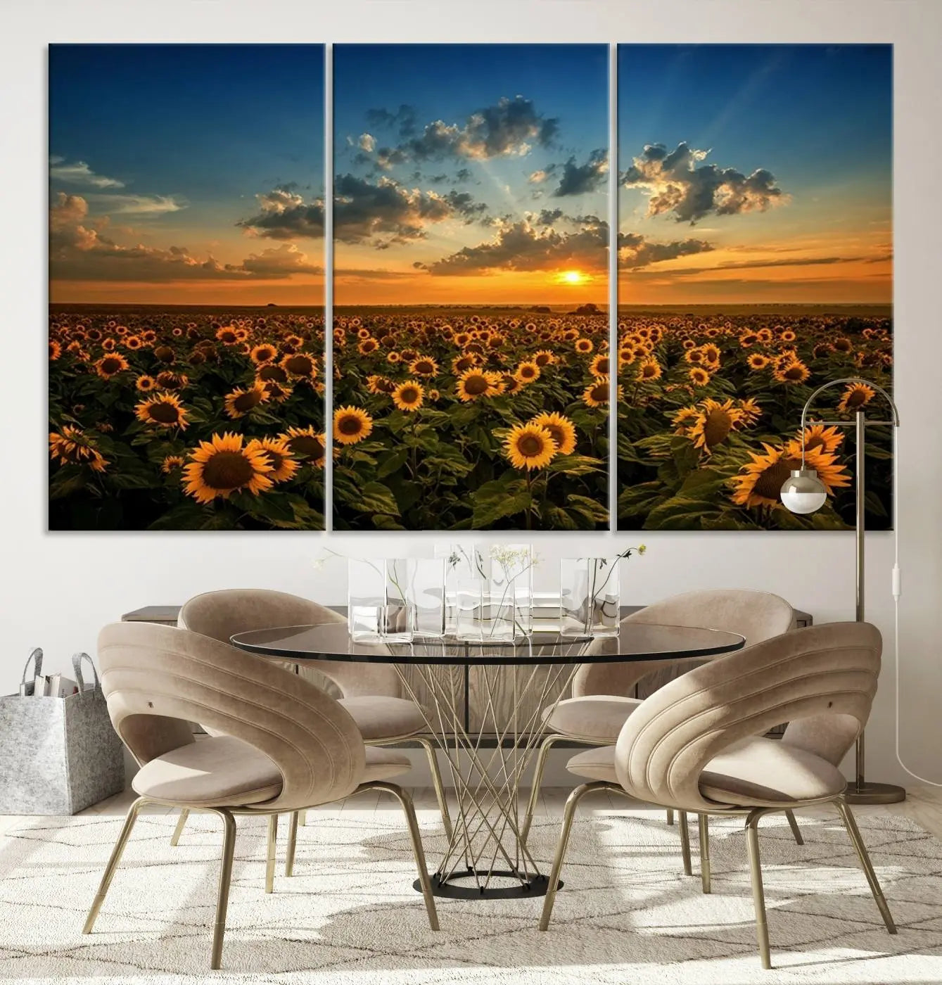 Sunflower Field Sunset Wall Art Canvas Print Wall Artwork Canvas