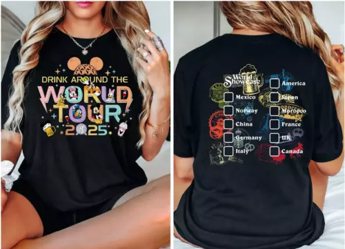 New T-Shirt Two Sided Drink Around The World Tour 2025 Concert Shirt