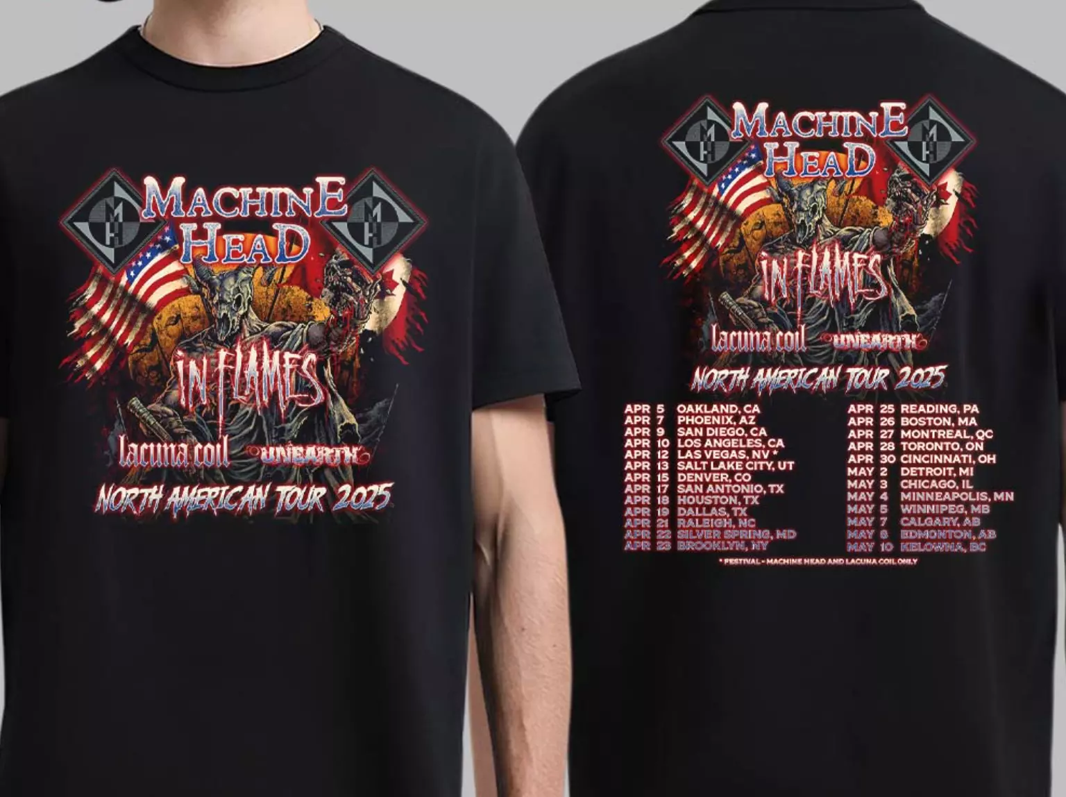 T-Shirt Machine Head North American Tour 2025 Tour Dates List Two Sides Vintage Shirt