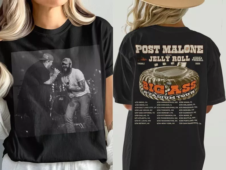New T-Shirt Post Malone Tour, Big Ass Stadium Tour, Posty 2025 Tour, Jelly Roll