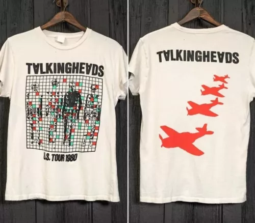 New T-Shirt Rare 1980 Talking Heads Band Us Tour 2 Side White Unisex Reprint