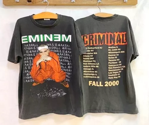 New T-Shirt Vintage 90S Eminem Criminal Tour 2000 Retro 2 Side Unisex