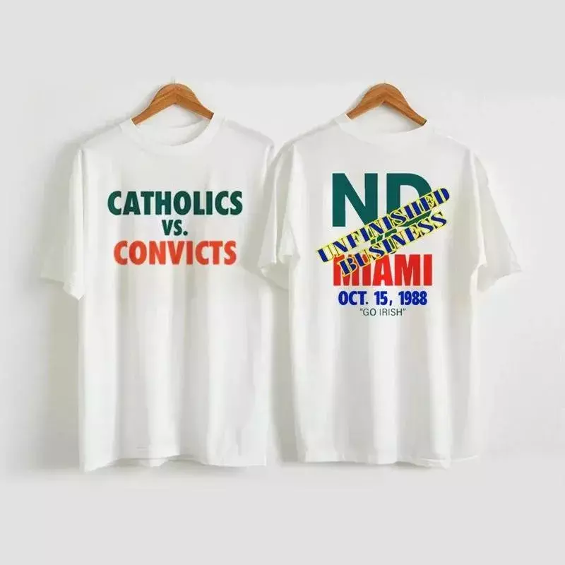 New T-Shirt Catholics Vs Convicts Vintage 1988 Notre Dame Vs Miami Football Game