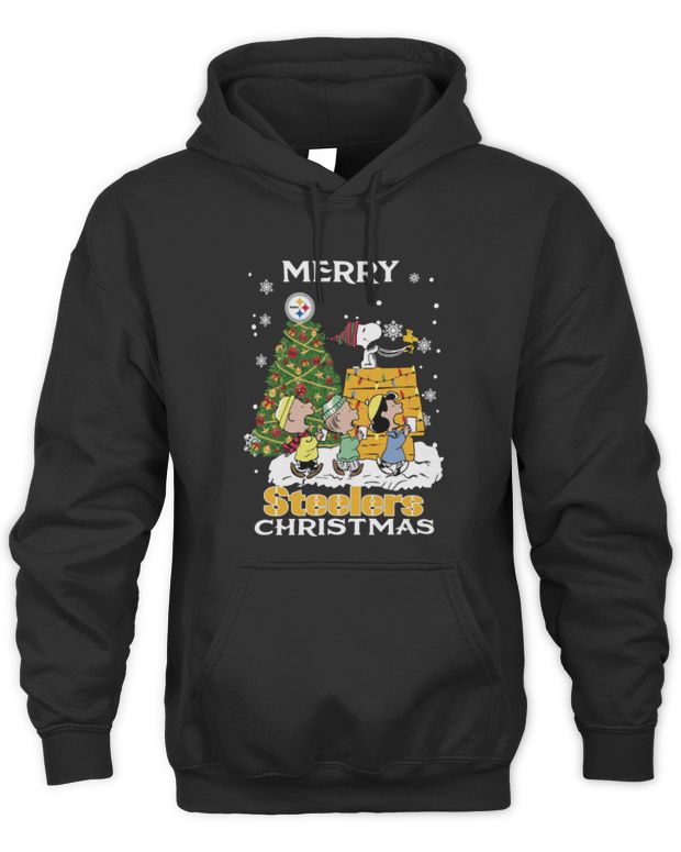 Steelers 2024 Snoopy And Friends Merry Christmas Shirt - Unisex Hoodie