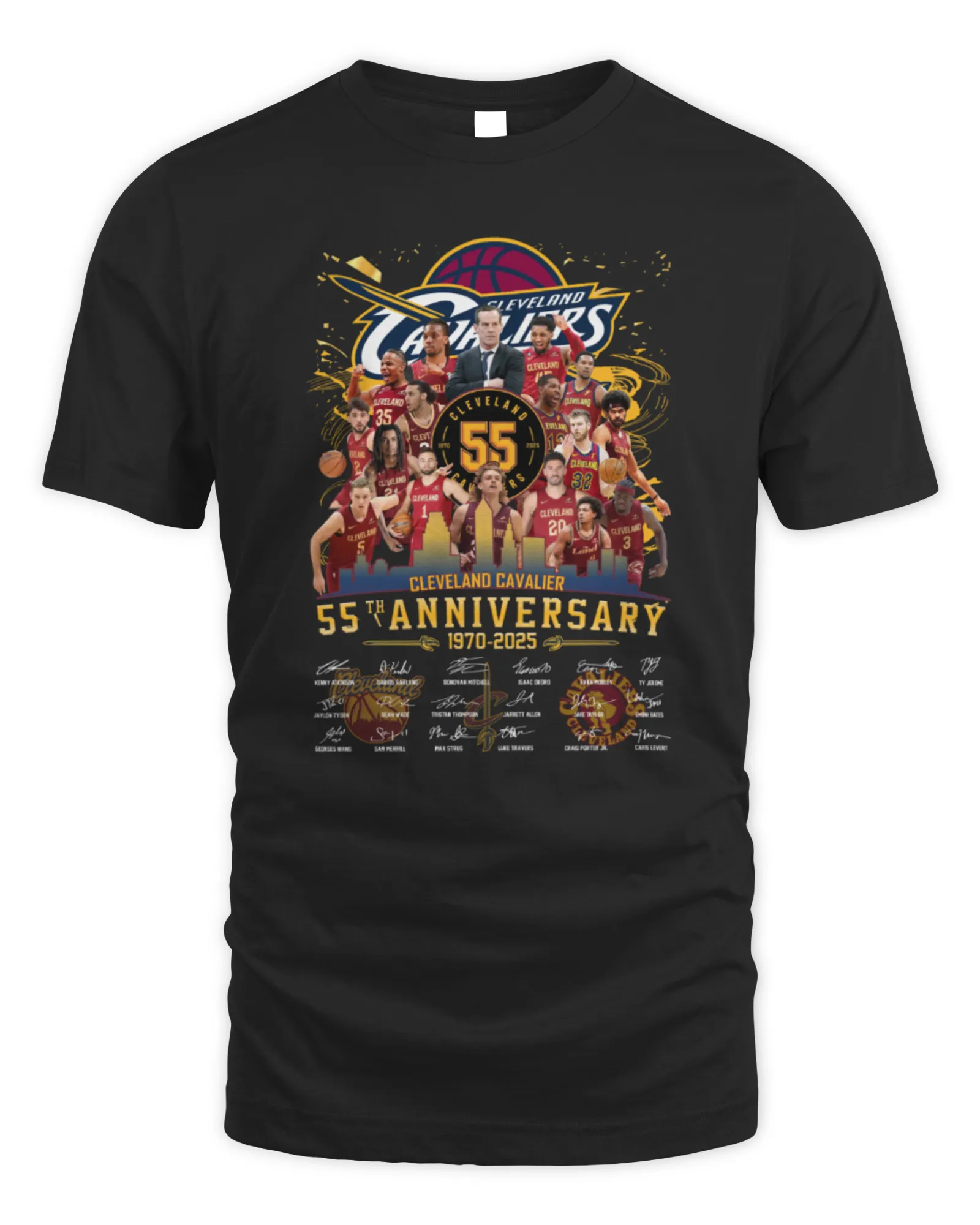 New T-Shirt Cleveland Cavaliers 55Th Anniversary 1970-2025 All Roster Signatures