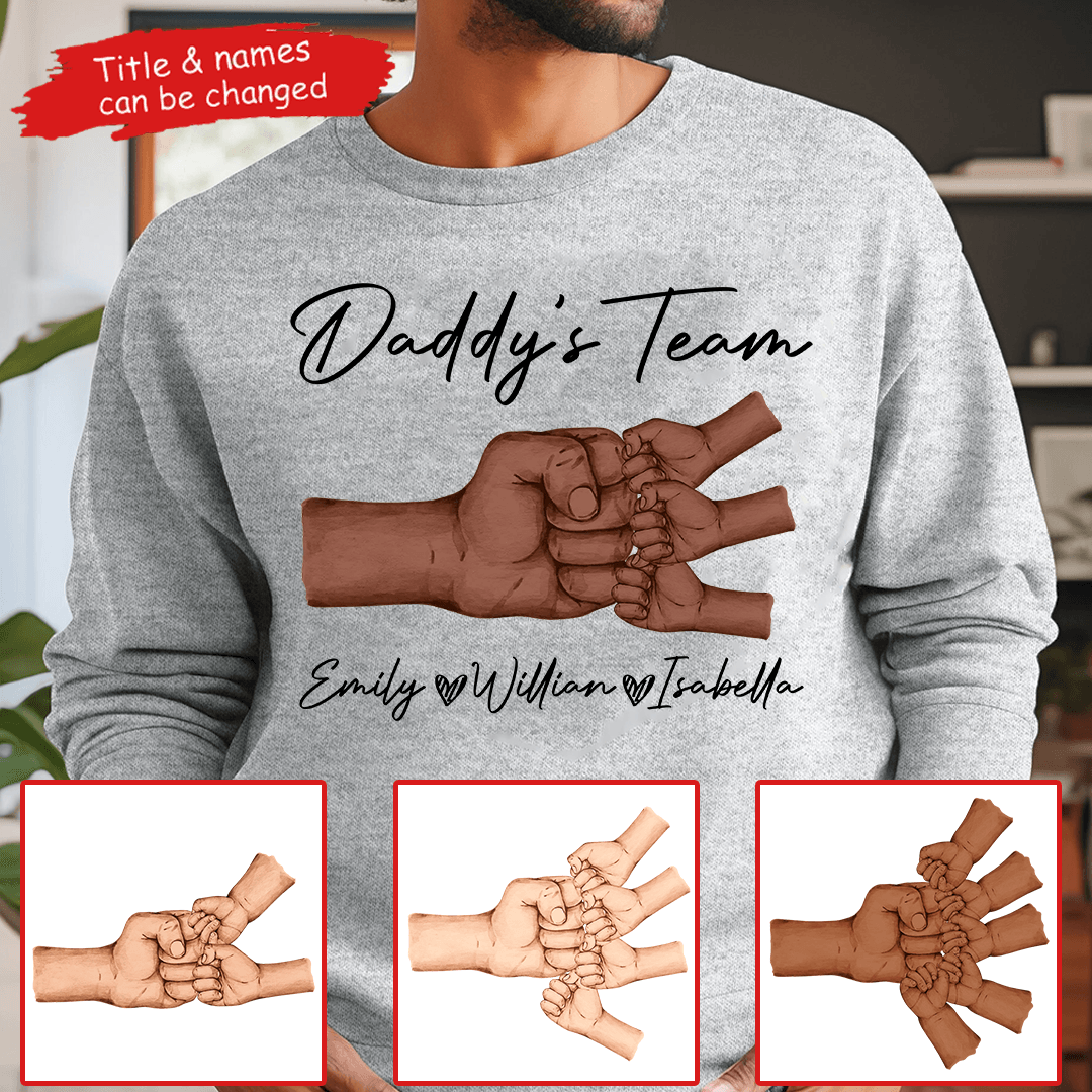 Black Daddy and Kids, Together Were A Team - Personalized Custom T Shirt - Fathers Day Gift for Black Dad, Grandpa, Daddy, Dada, African American, Black History Month, Juneteenth