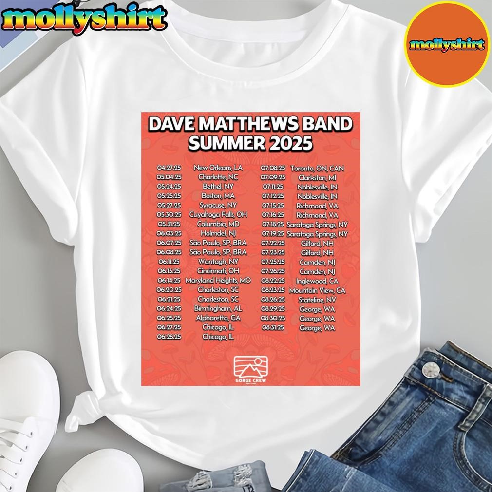 New Official Dave Matthews Band Summer 2025 Tour Dates T-Shirt