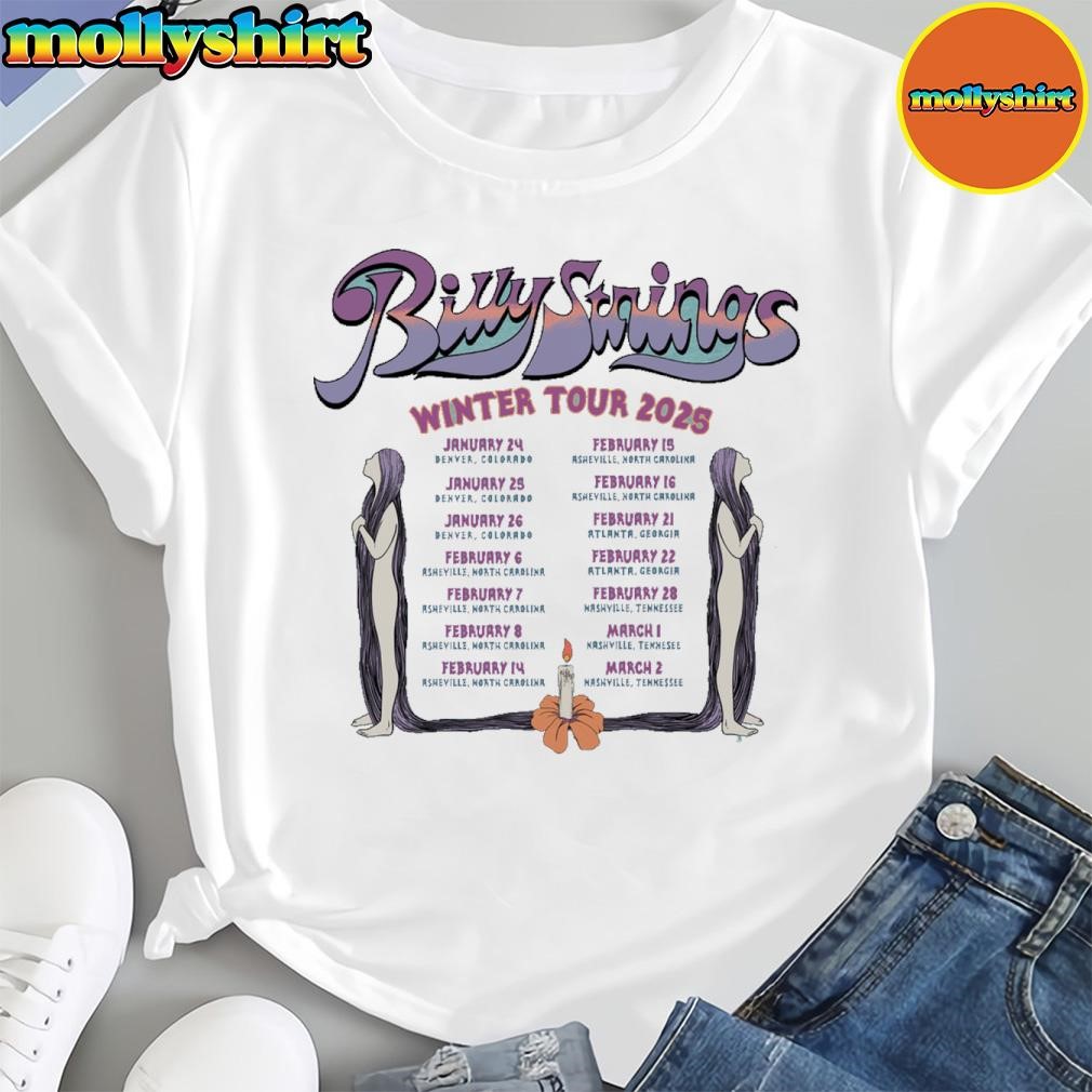 New Billy Strings Ladies Candle Tee With Dates Winter 2025 Tour Shirt