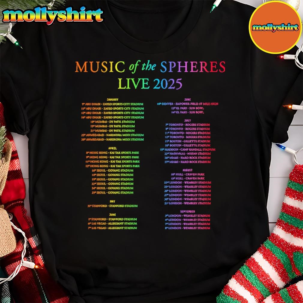 New Official Coldplay Music Of The Spheres Live 2025 World Tour Dates T-Shirt