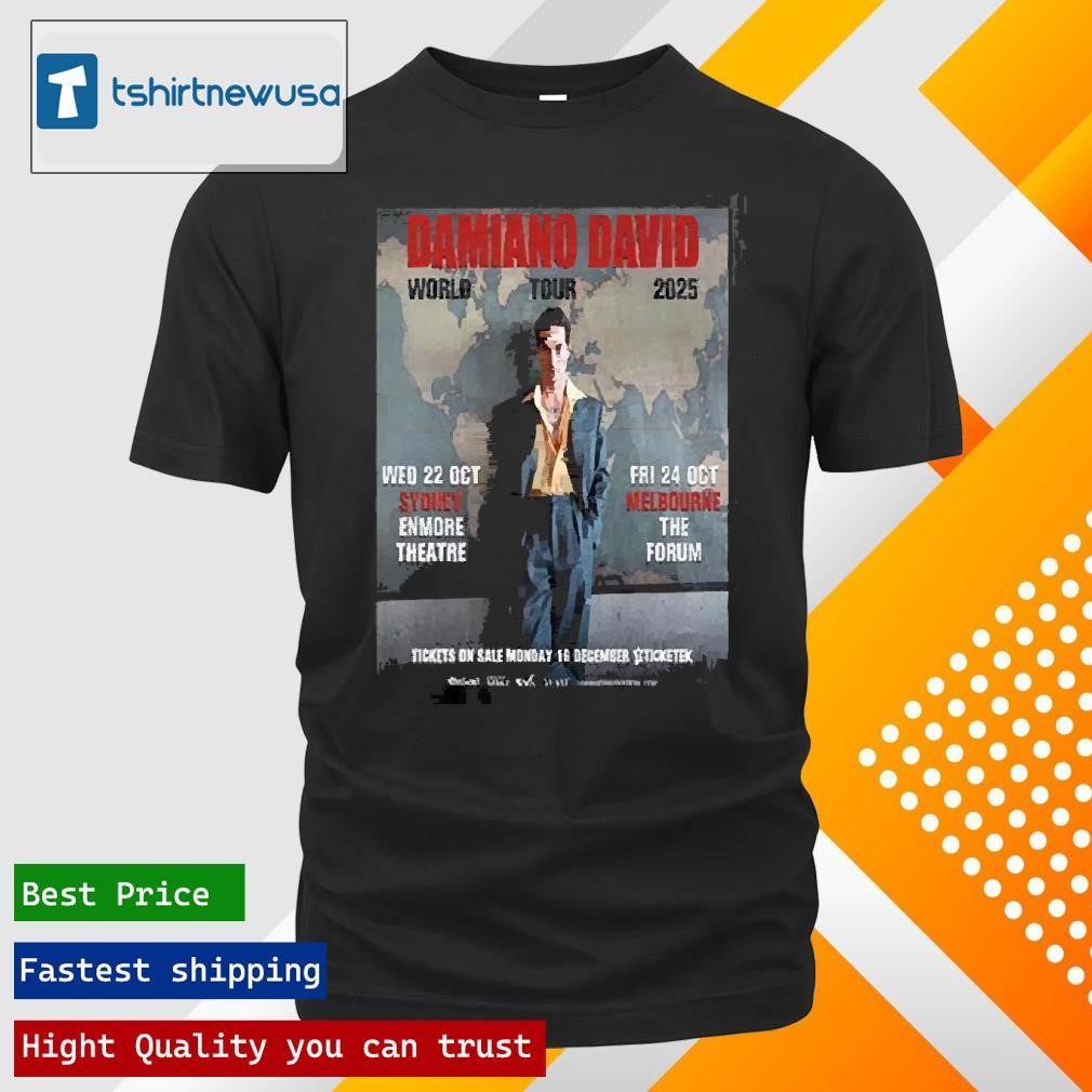New Top Damiano David World Tour 2025 On Wed 22 Oct In Sydney And Fir 24 Oct In Melbourne T Shirts