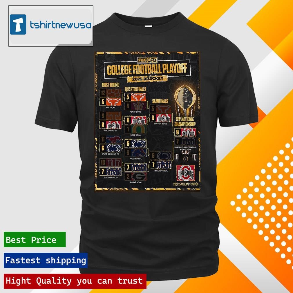 New Premium The College Football Playoff 2024-2025 Bracket National Champion For Ohio State Buckeyes Football Poster T Shirt