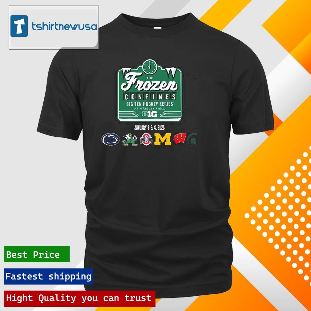 New Best The Frozen Confines Big Ten Hockey Series At Wrigley Field 2025 Logo With Teams List 2025 T-Shirt