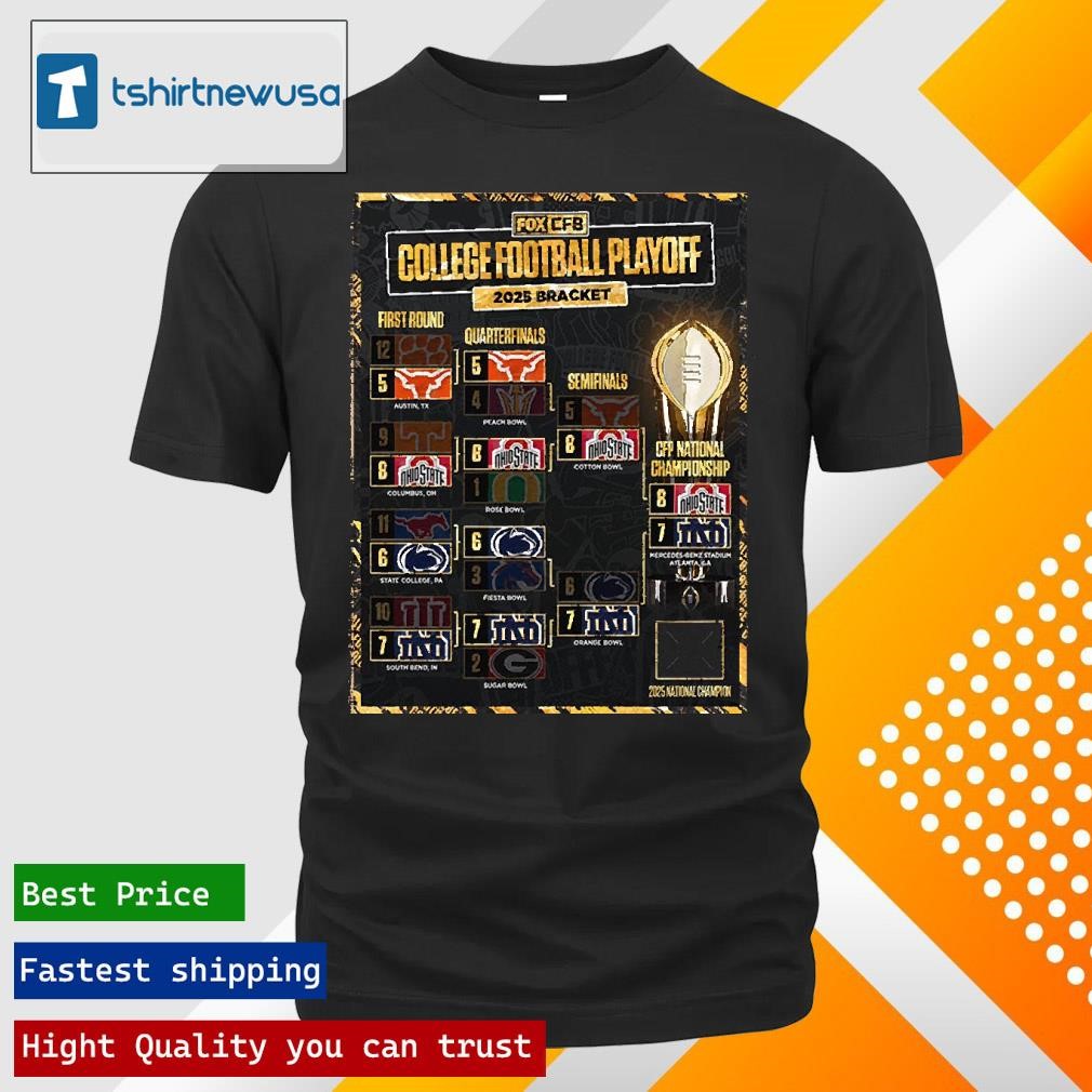 New Best The College Football Playoff 2025 Bracket Cfp National Championship Game For Ohio State Buckeyes Vs Notre Dame Fighting Irish T-Shirt