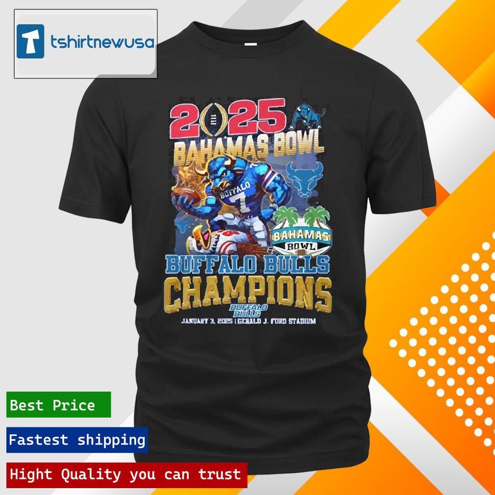 New Original 2025 Bahamas Bowl Champions Ncaa Buffalo Bulls Mascot Jan 3 2025 T-Shirt