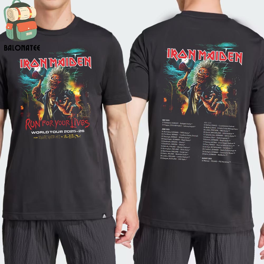 New Iron Maiden Run For Your Life World Tour 2025-26 From Iron Maiden To Fear Of The Dark Two Sides Classic T-Shirt