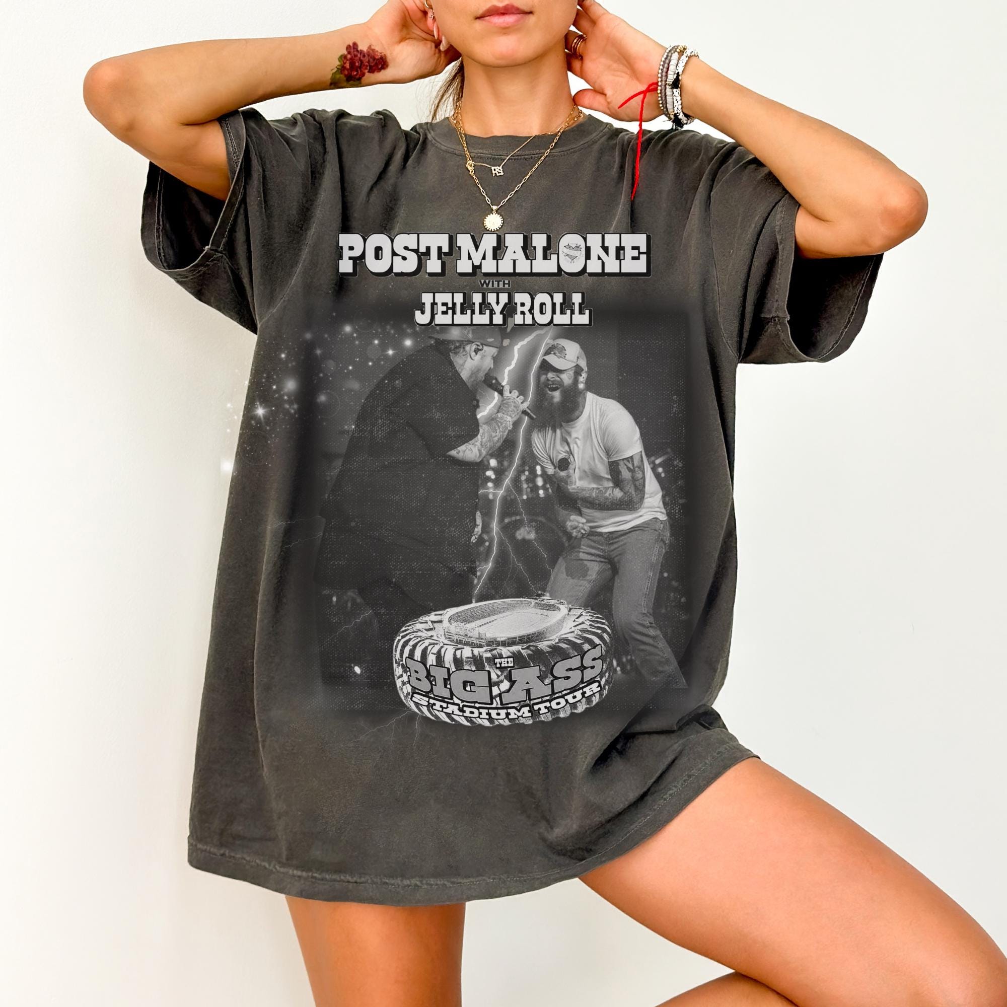 Post Malone Jelly Roll Vintage Shirt, Post Malone Vintage Tee, Big Ass Stadium Tour, Posty 2025 Tour, Jelly Roll, Retro Posty 90S T-Shirt