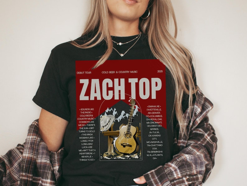 New Zach Top, Cold Beer & Country Music Tour 2025 T-Shirt, Comfy Cozy Tshirt,| Unisex Shirt With Tour Dates,  Country Music Shirt