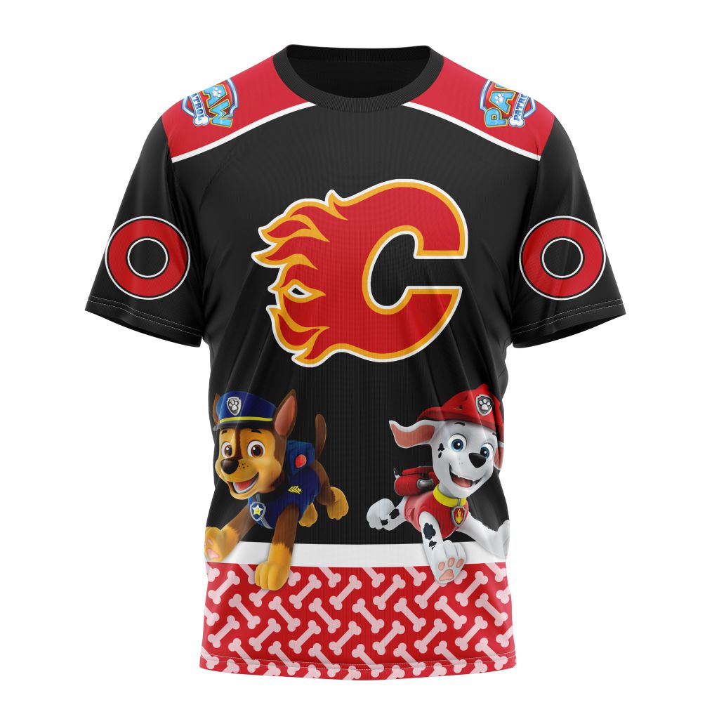NHL Calgary Flames Special Paw Patrol  Custom Name And Number 3D T-shirt 