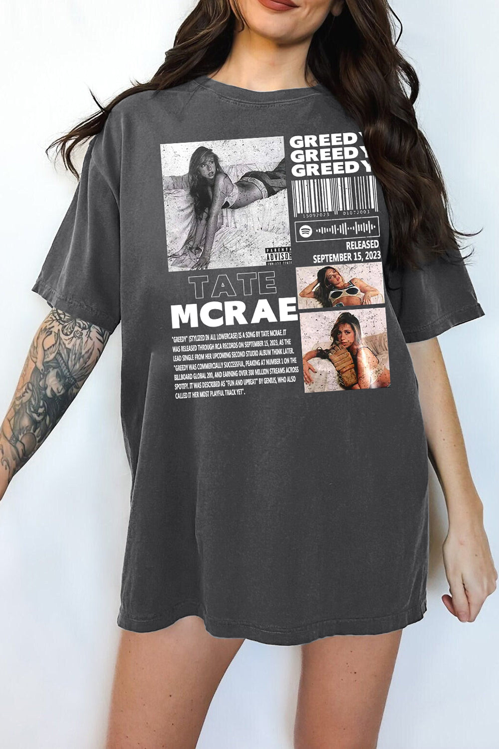 New Vintage Tate McRae Music Merch Greedy Album Tee For Women