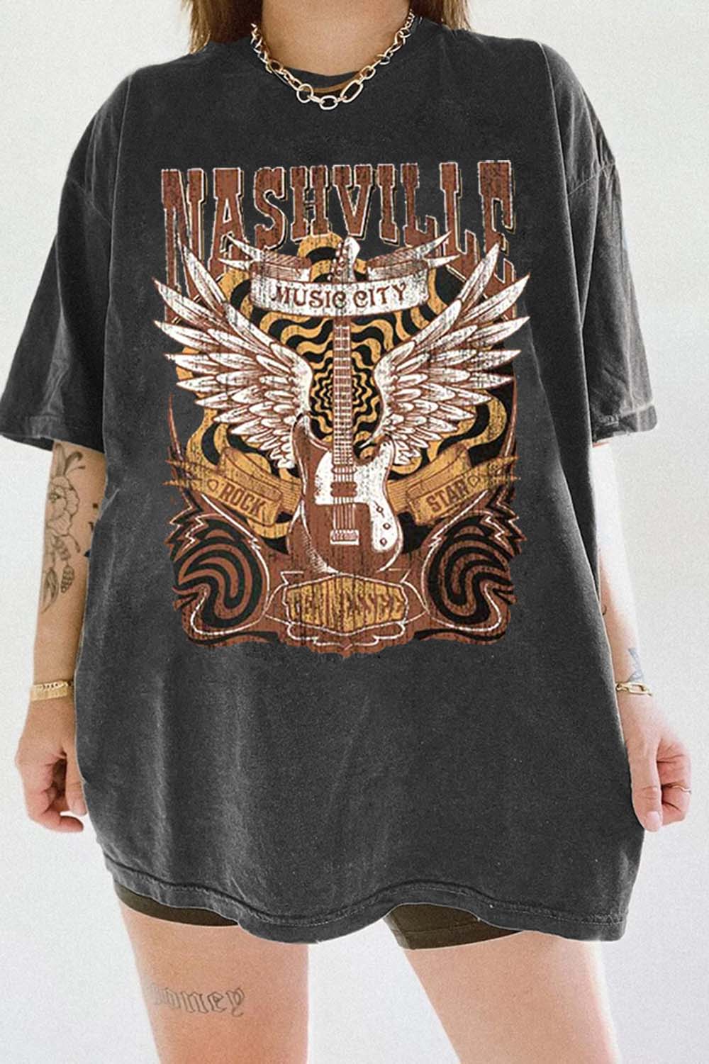 New Nashville Music City Tennessee Guitar Tee For Women