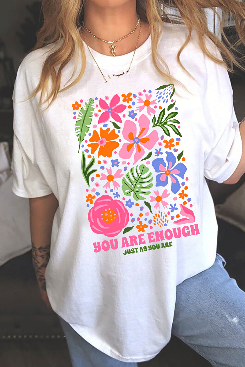 You Are Enough Flower Market Beach Tee For Women