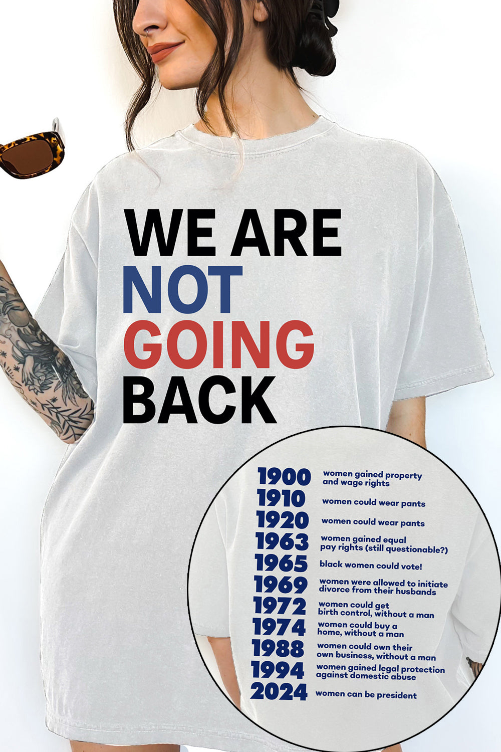New We Are Not Going Back Feminism 2 Sided Tee For Women