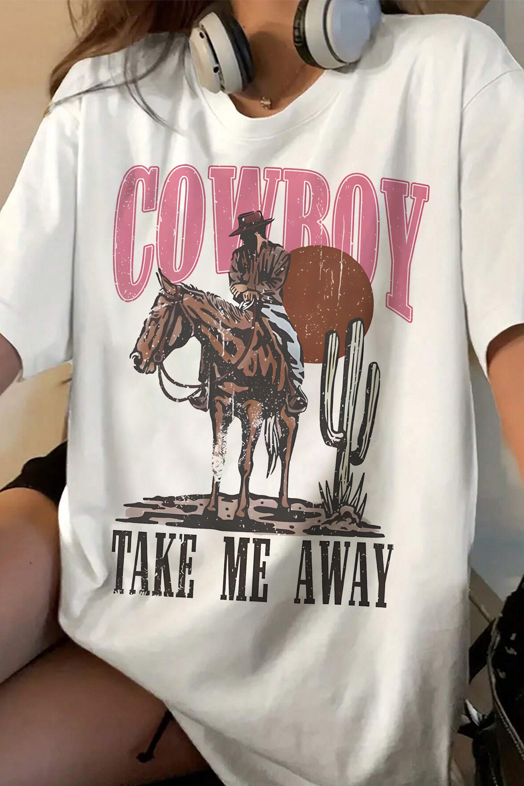 New Western Graphic Retro Cowboy Tee For Women