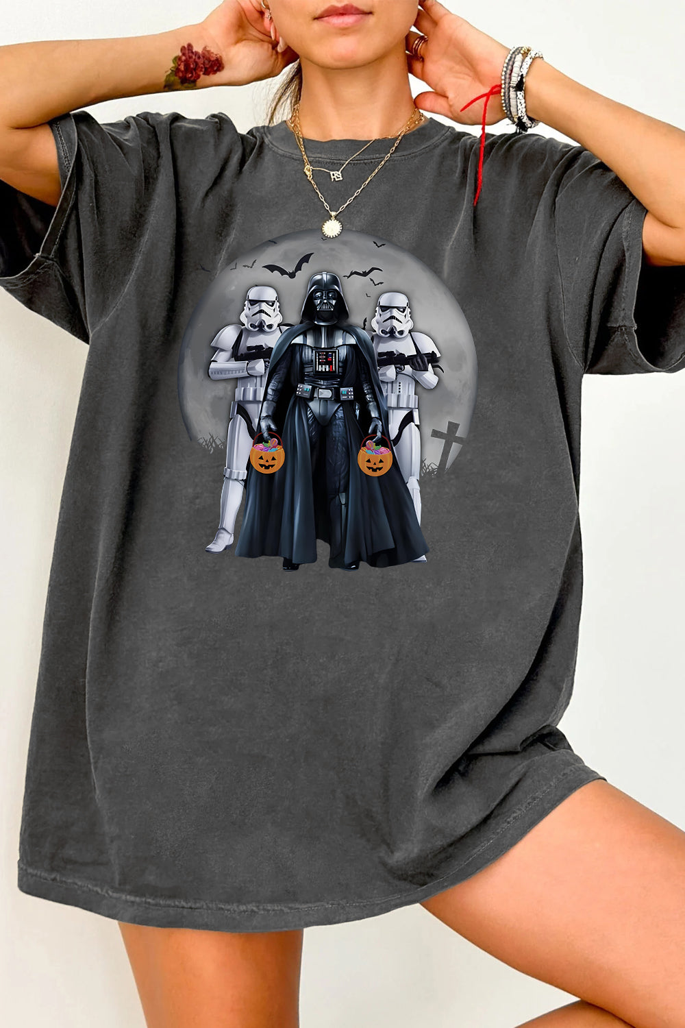 New Vintage Star Wars Darth Vader Trick or Treat With Stormtroopers Tee For Women
