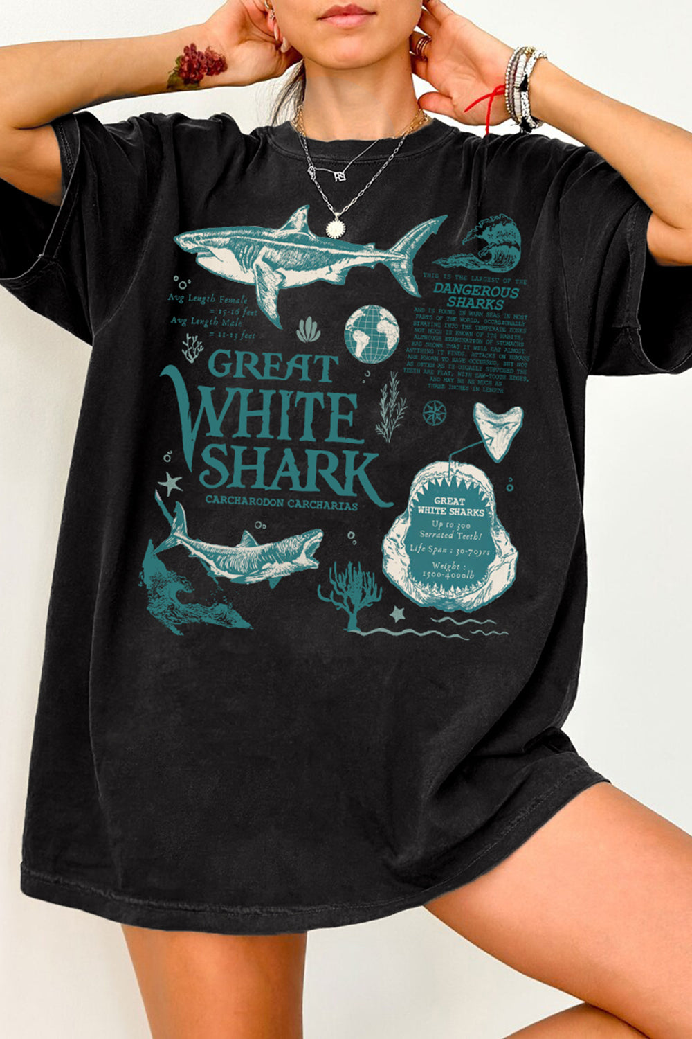 New Vintage Great White Shark Sea Animal Lover Tee For Women