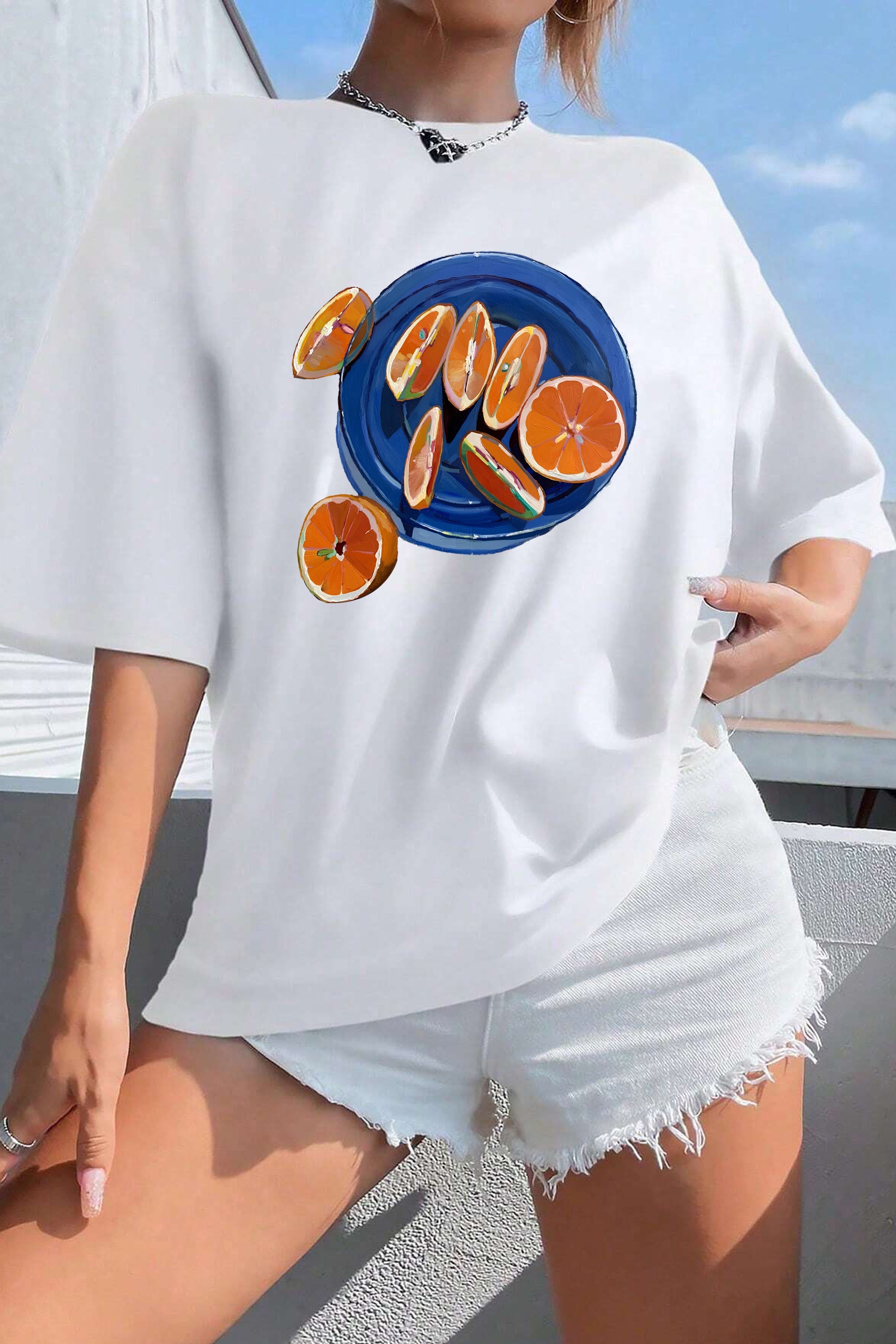 New Vintage Orange Graphic Fruit Tee For Women
