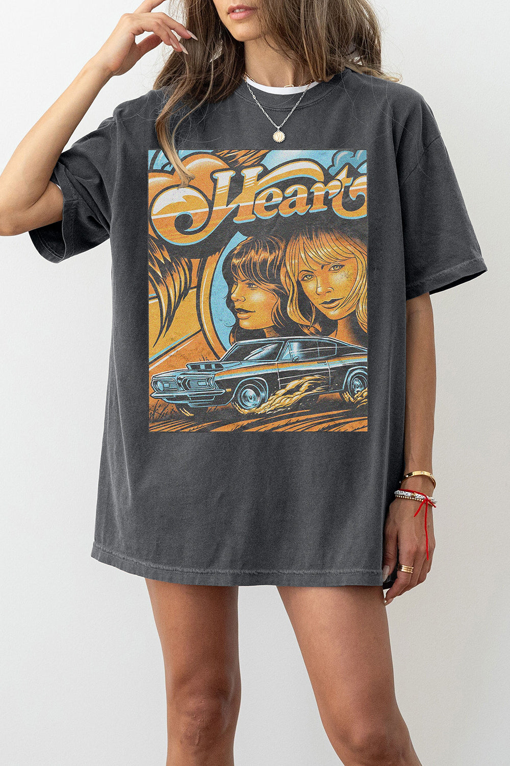 New Vintage Graphic Rock Heart Band Tee For Women