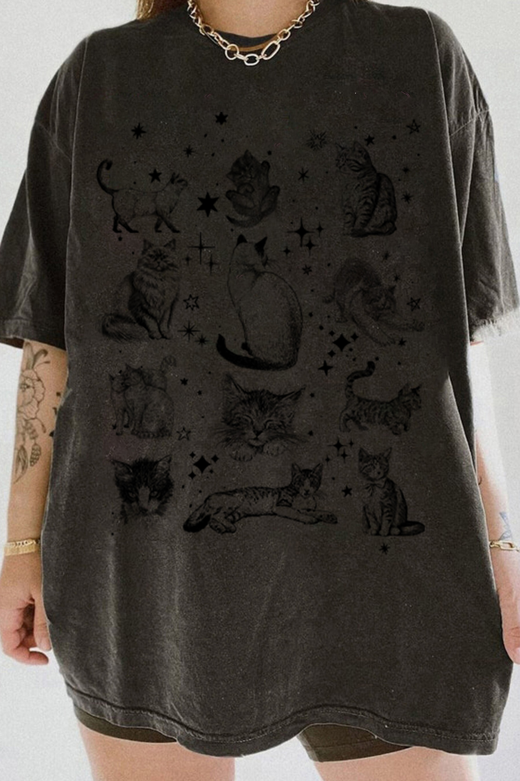 New Vintage 90s Tattoo Cat Tee For Women