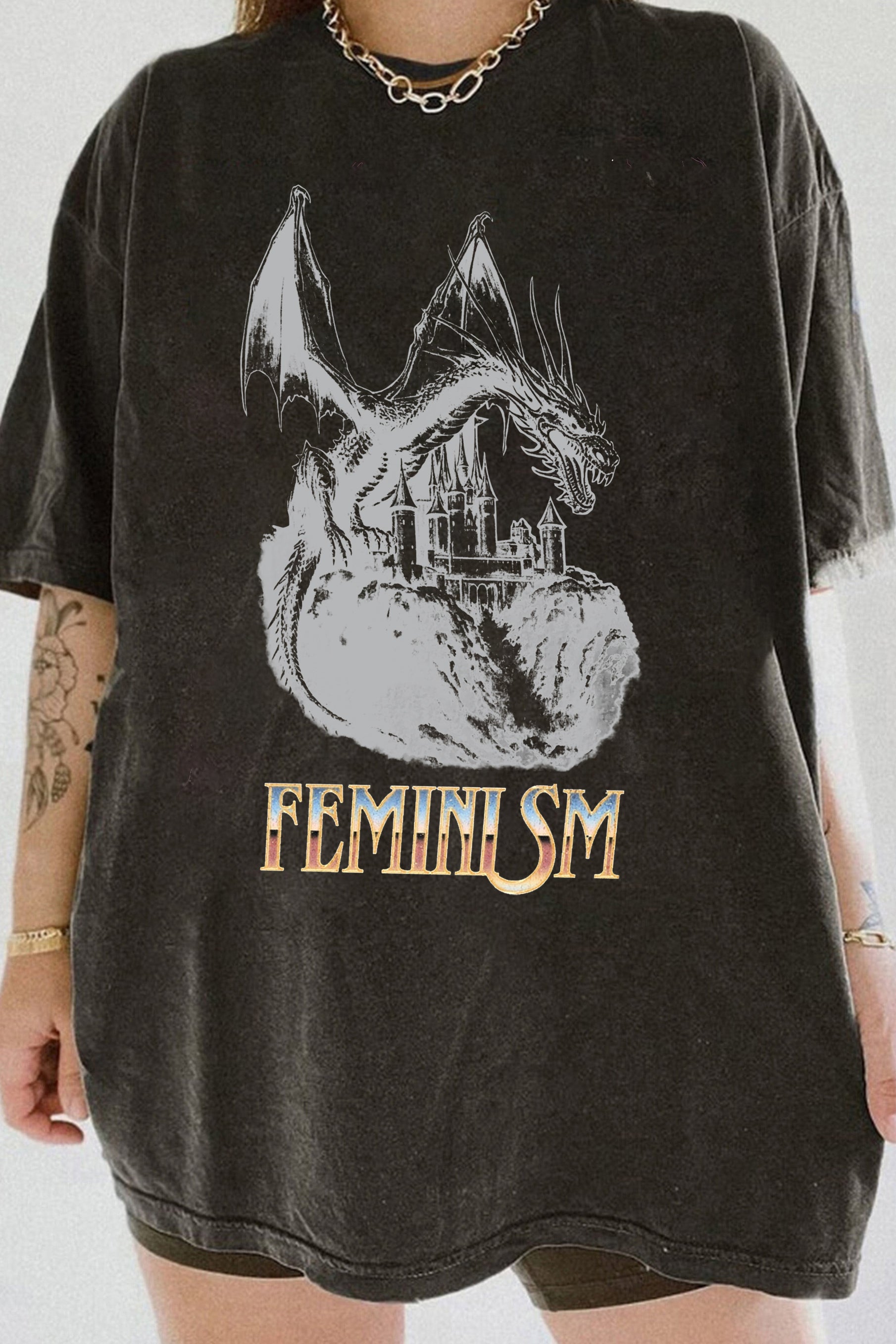 New Vintage Feminism Dragon Fantasy Tee For Women