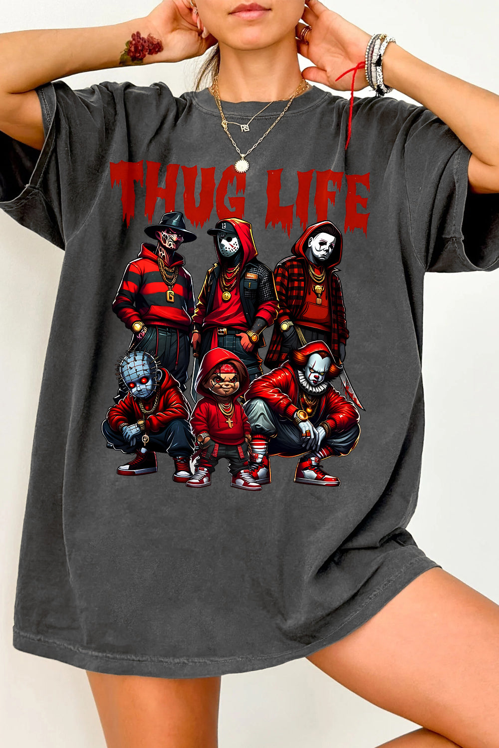 New Thug Life Red Vibe Horror Movie Tee For Women