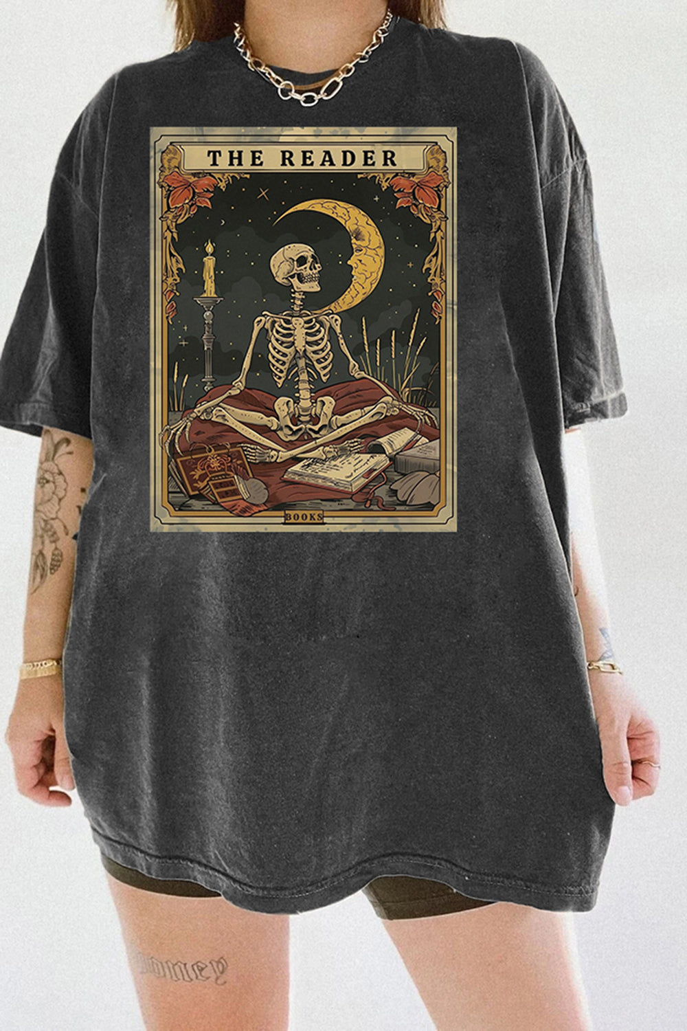 New The Reader Tarot Card Skeleton Tee For Women