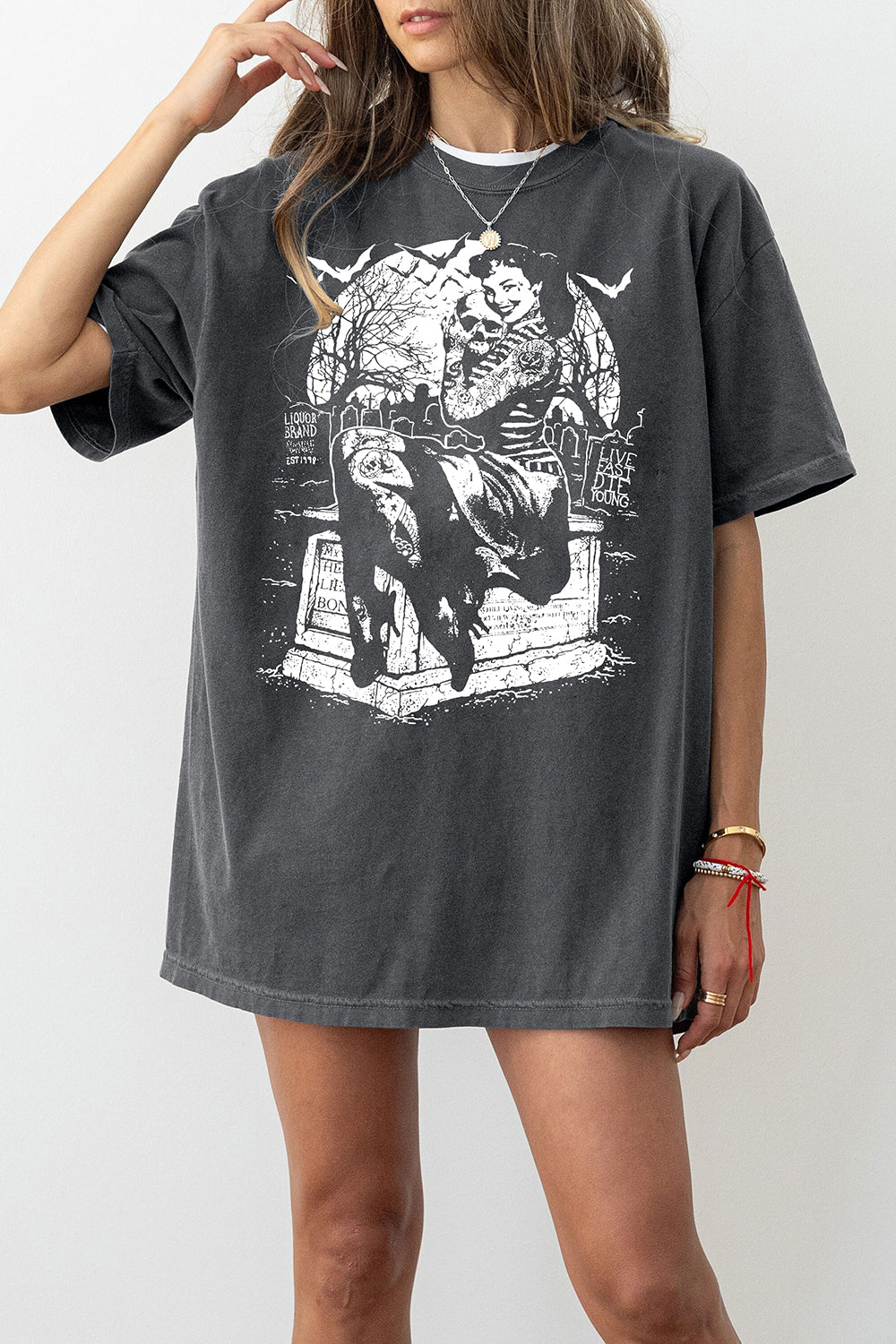 New Tattooed Girl Graveyard Skull Punk Tee For Women