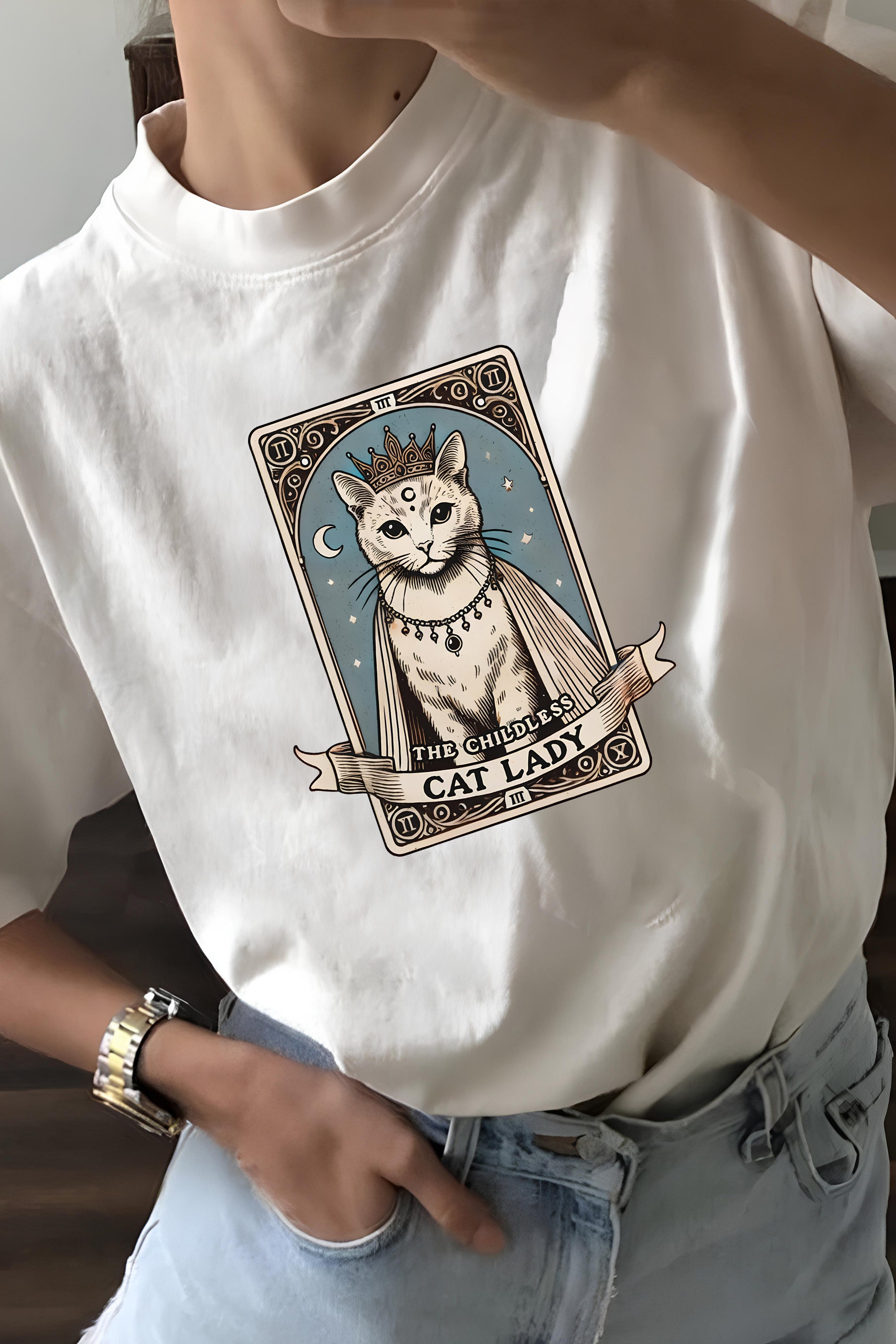 New Tarot Card Shirt Childless Cat Lady Tee For Women