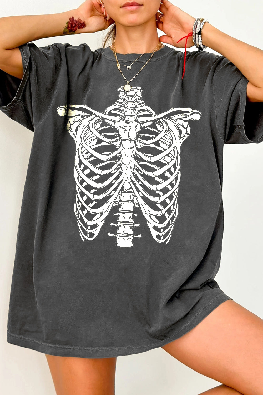 New Skeleton Rib Vintage Graphic Tee For Women