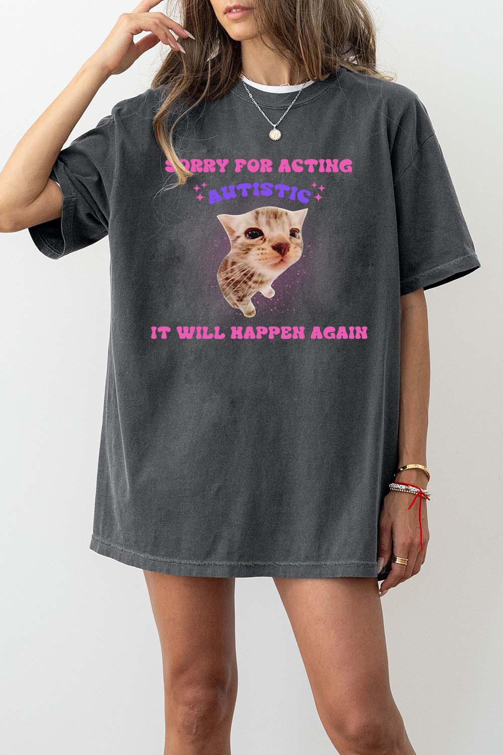 Sorry For Acting Autistic Cat Funny Tee For Women