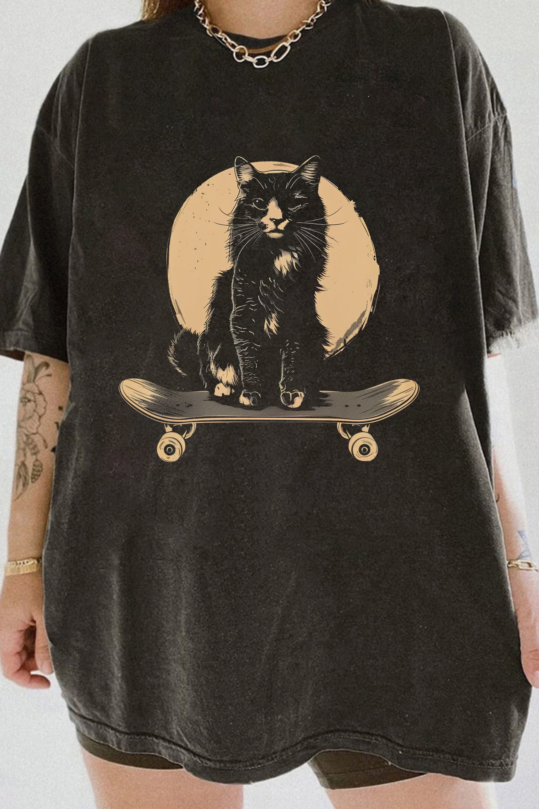 Skateboard Cool Cat Tee For Women