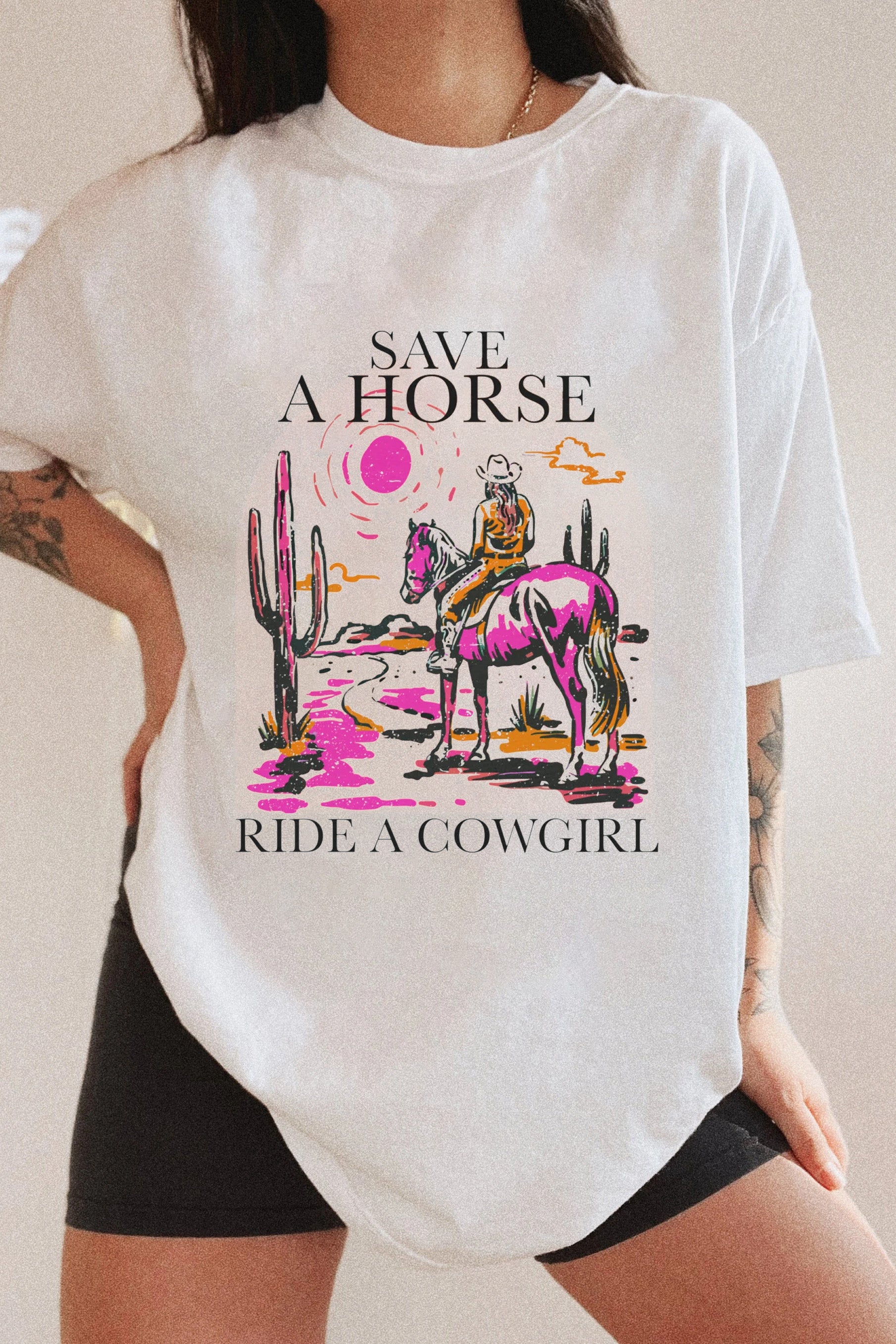 New Save a horse ride a cowgirl retro lesbian Tee For Women