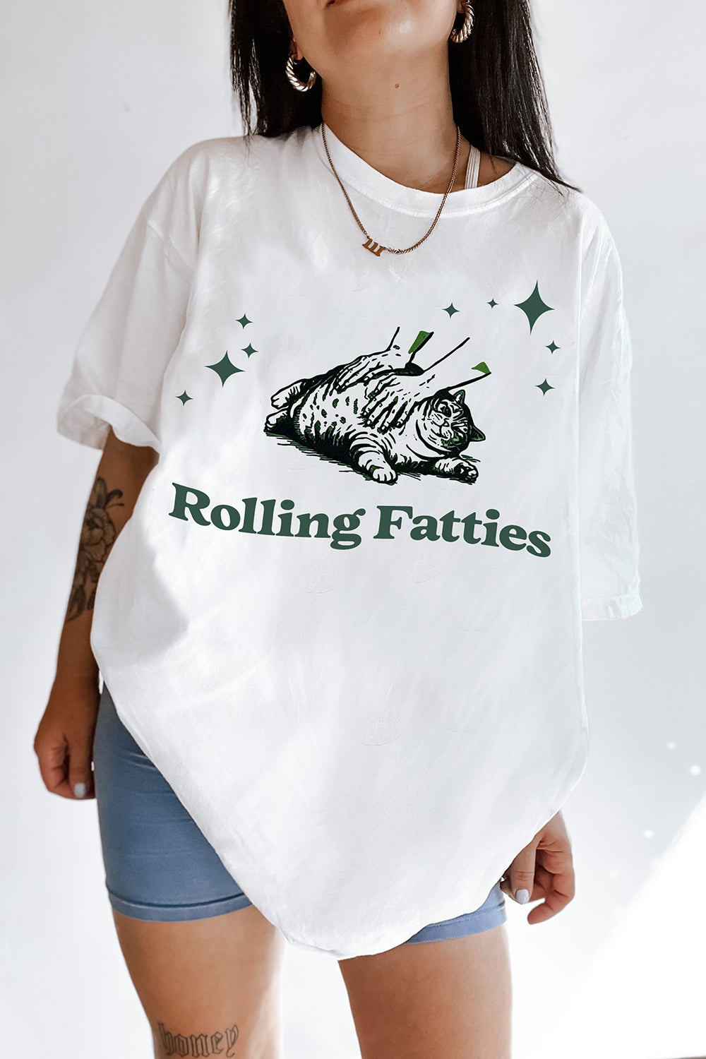 Rolling Fatties Cat Funny Tee For Women