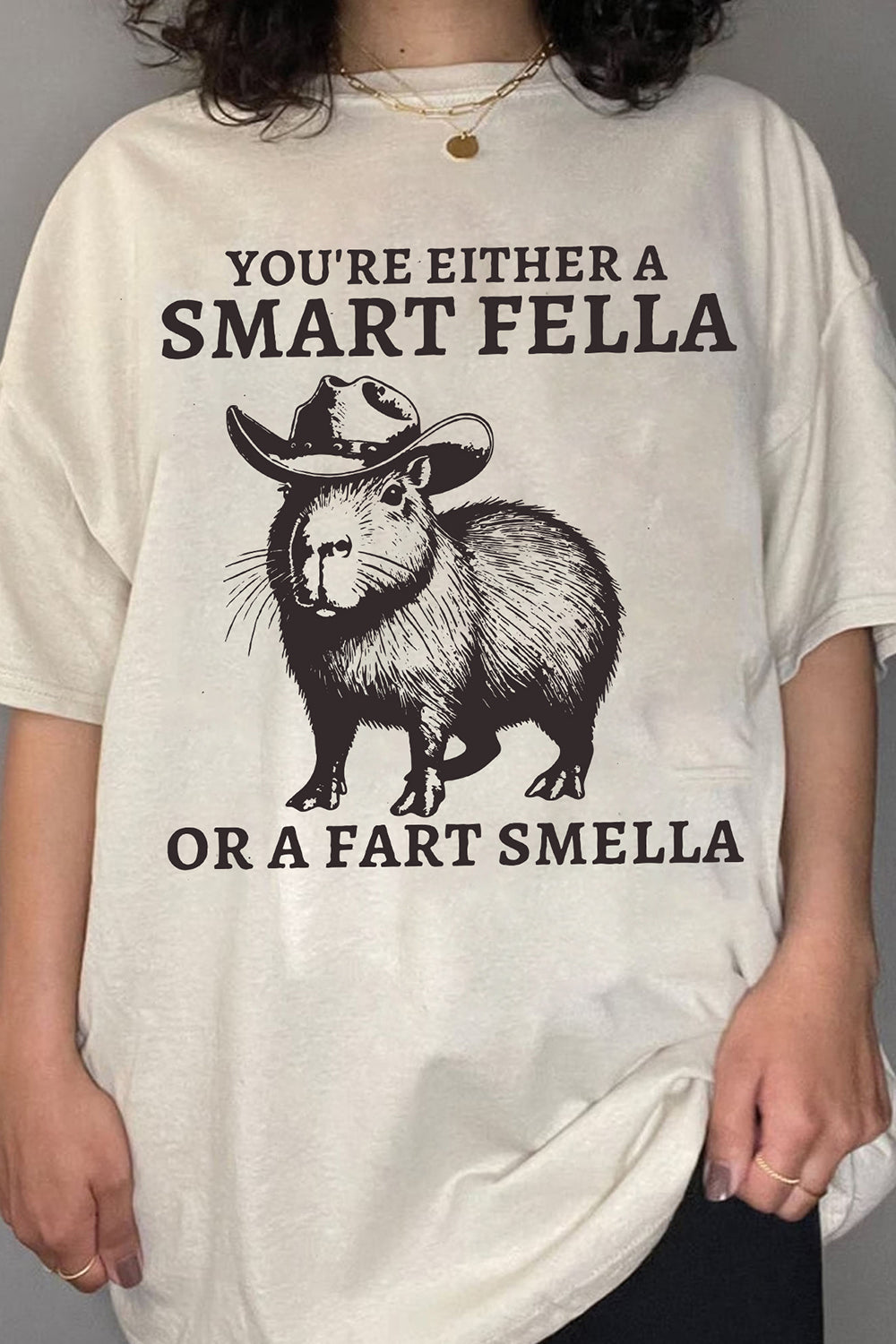 Retro Smart Fella Capybara 90s Funny Tee For Women