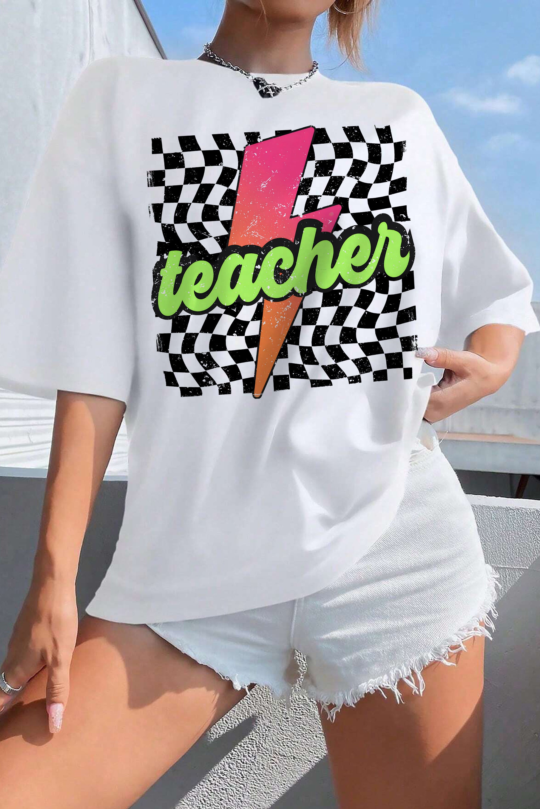 New Retro Checkered Teacher Tee For Women