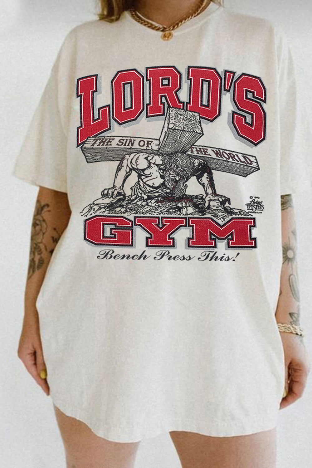 Rare Vintage Lords Gym Jesus Bodybuilder Tee For Women