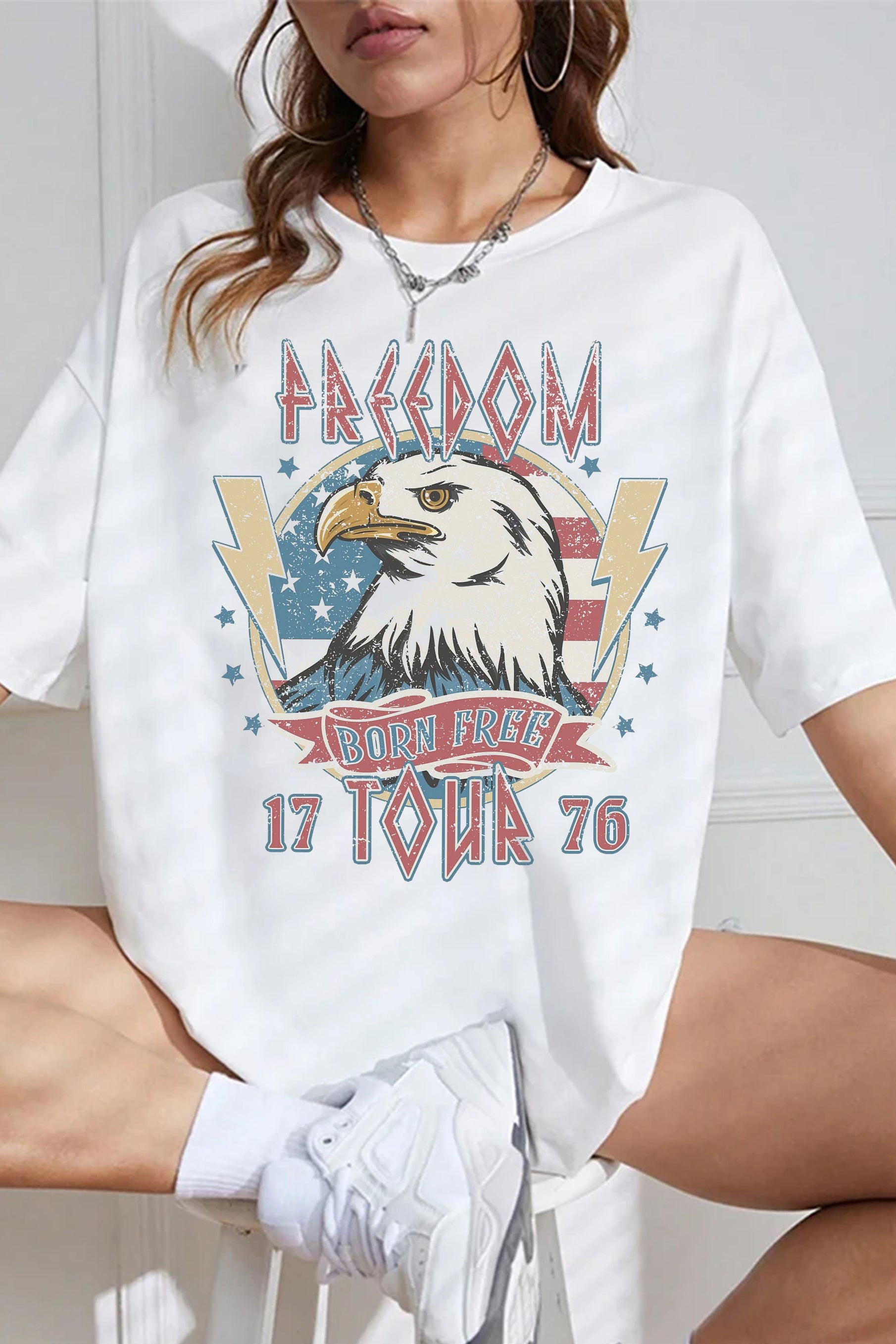 Retro 4th of July Red White and Blue Tee For Women
